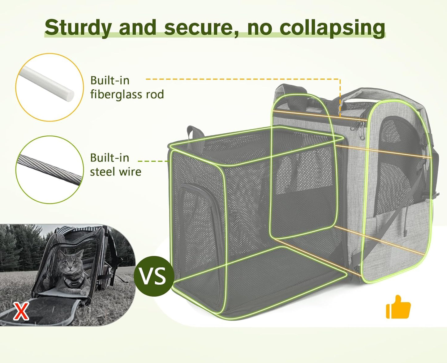 Pecute Pet Carrier Backpack, Dog Carrier Backpack Expandable with Breathable Mesh for Pets <6kg, Pet Backpack Carrier for Hiking Travel Camping Outdoor