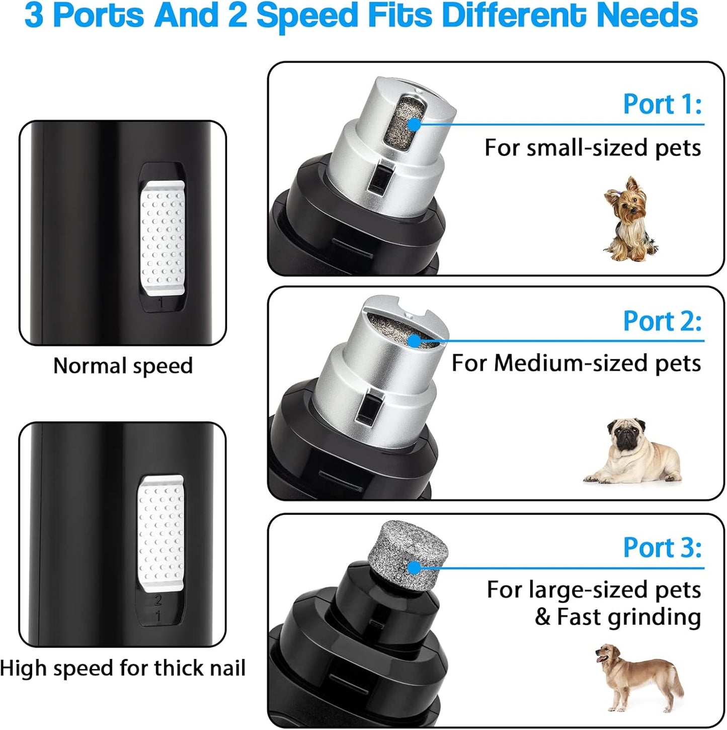 Casfuy Dog Nail Grinder Upgraded - Professional 2-Speed Electric Rechargeable Pet Nail Trimmer Painless Paws Grooming & Smoothing for Small Medium Large Dogs & Cats (White)