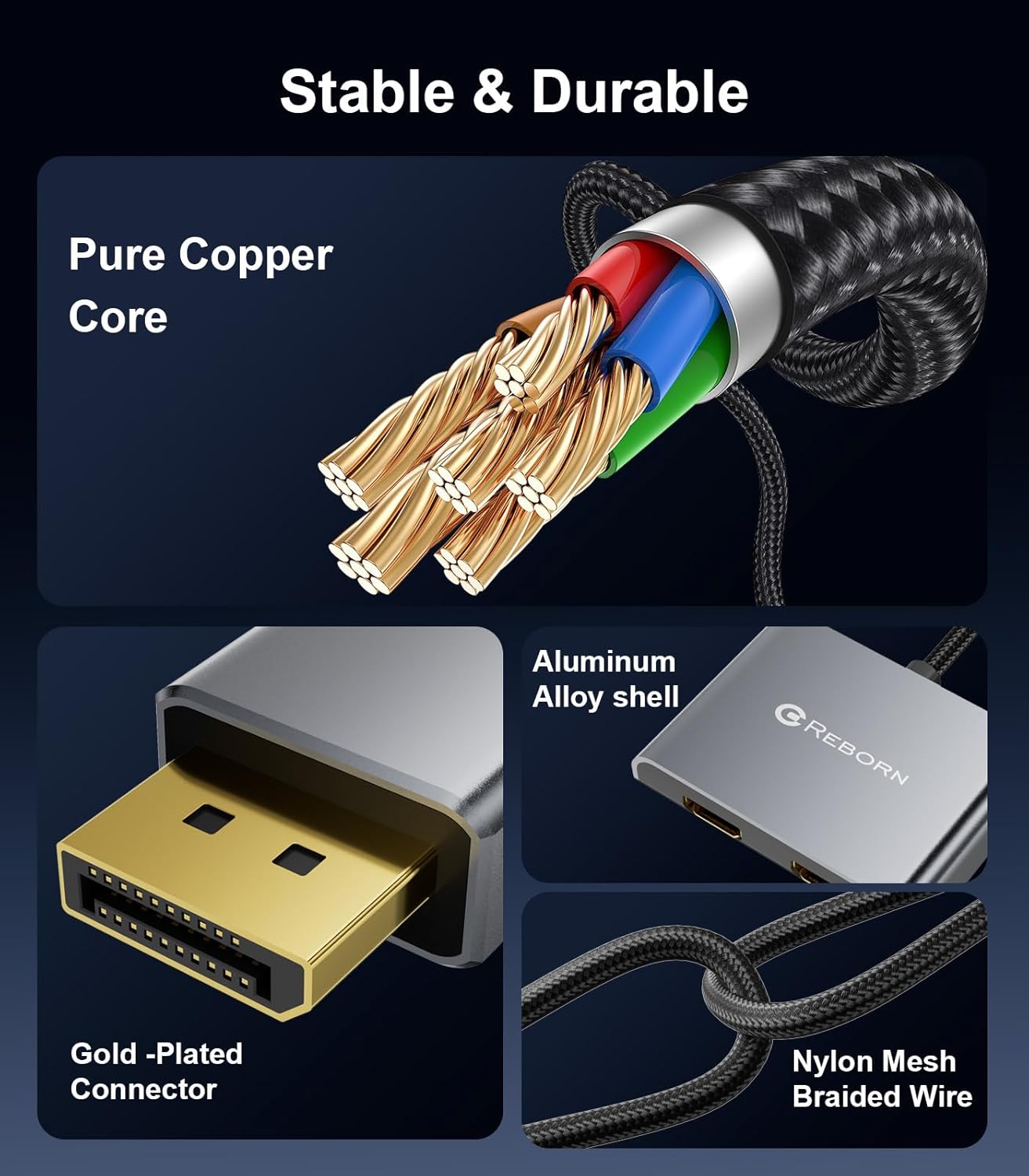 Reborn DisplayPort to Dual HDMI Adapter 4K@60Hz Display Port to 1 in 2 Out Splitter for Dual Monitor Extended Display, DP Source to 2 Adapter with PC, Graphics Card, HP and More