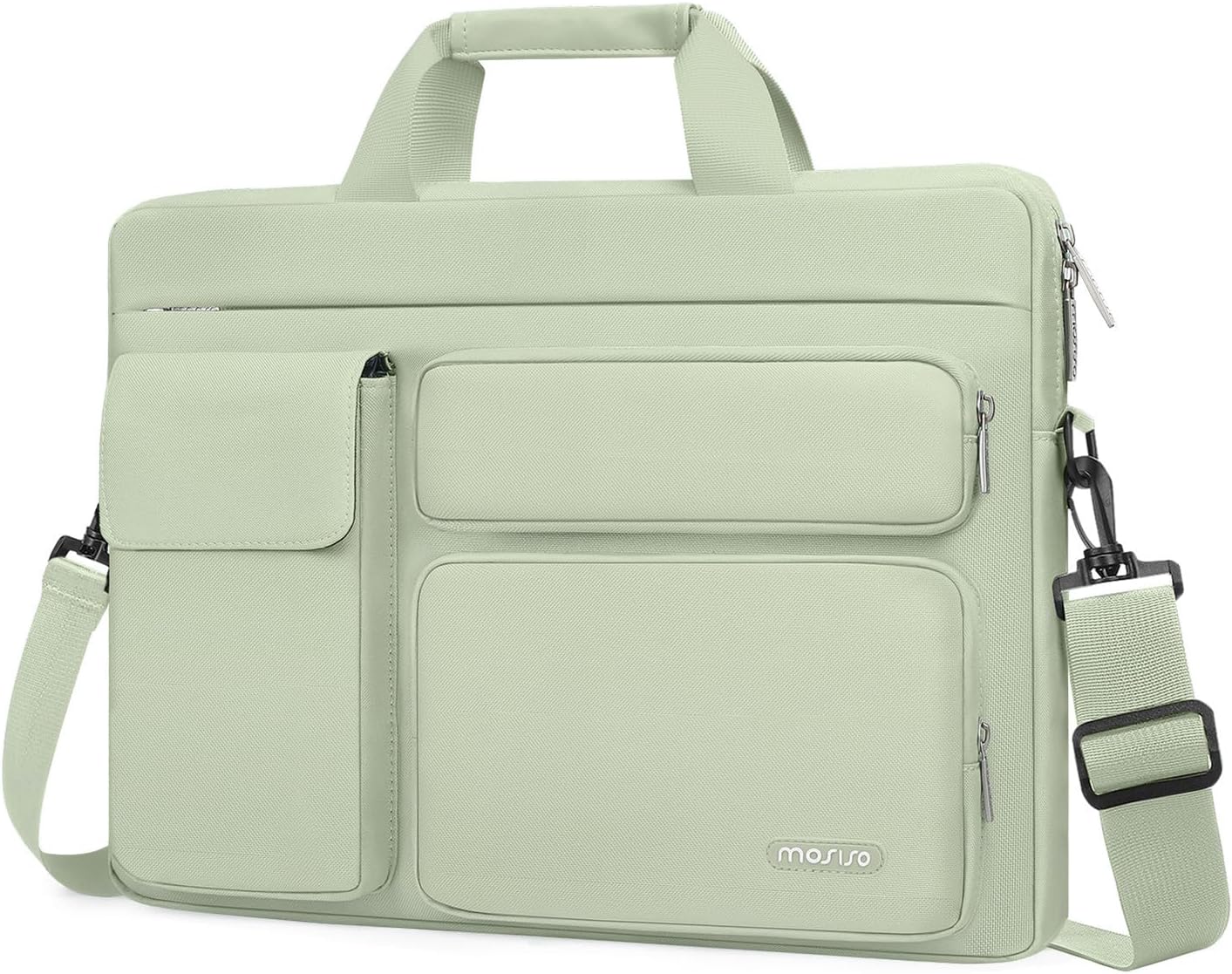 MOSISO Laptop Bag 13.3 inch, 13-13.3 inch Computer Shoulder Bag Compatible with MacBook Air/Pro 13/Pro 14, HP Dell ASUS Notebook &2 Raised&1 Flapover&1 Horizontal Pocket&Handle&Belt, Black