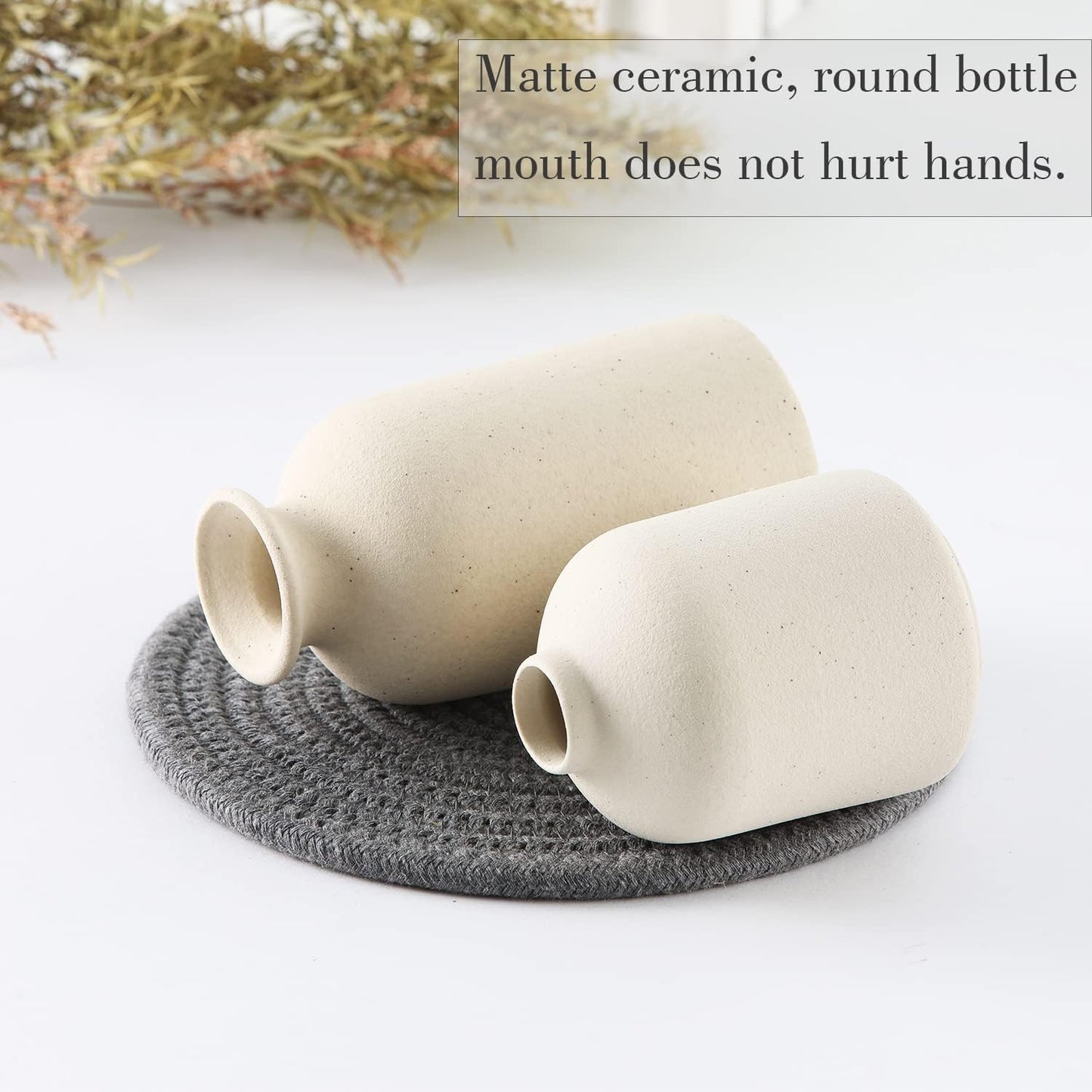 CEMABT White Ceramic vase Set-3 Small Flower vases for Decor,Modern Boho Farmhouse Home Decor,Decorative vase for Pampas Grass&Dried Flowers,idea Shelf,Table,Bookshelf ,Entryway- Distresse
