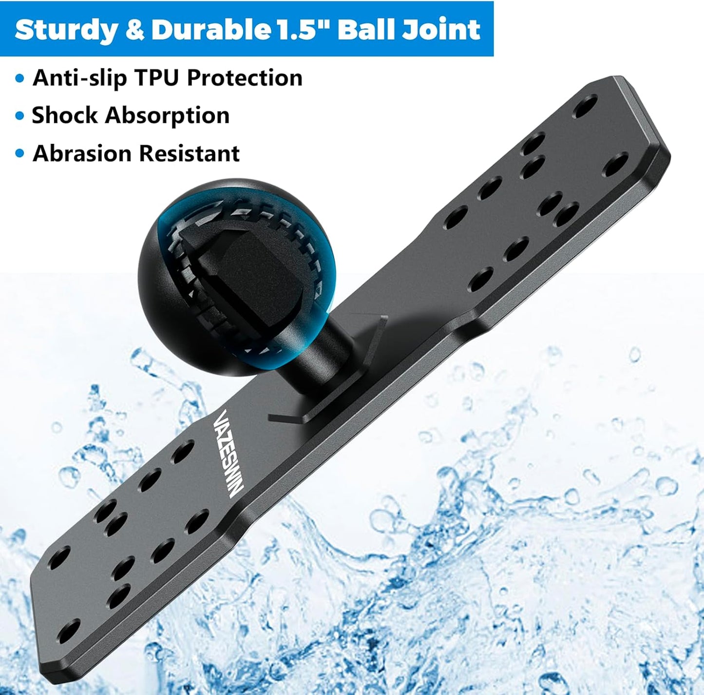 VAZESWIN 1.5" Ball Aluminum Alloy Fish Finder Mounting Plate, Universal Marine Electronic Mount Plate for Garmin, Lowrance, Humminbird, Raymarine, Fit for RAM Mounts, Scotty C Size Double Socket Arms