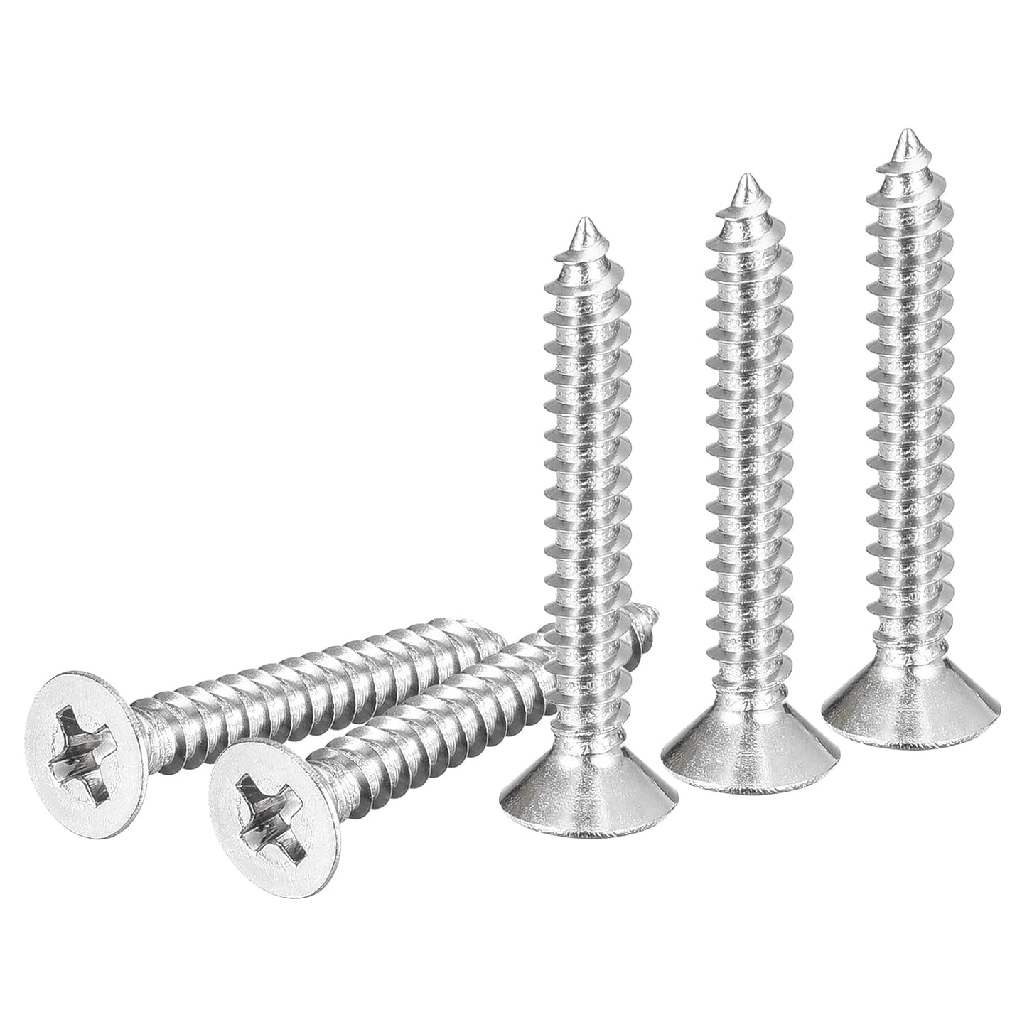 DTGN 100Pcs #6x1/2 Flat Head Wood Screws, 304 Stainless Steel Phillips Self Tapping Screws - Good for Woodworking, Furniture - Silver