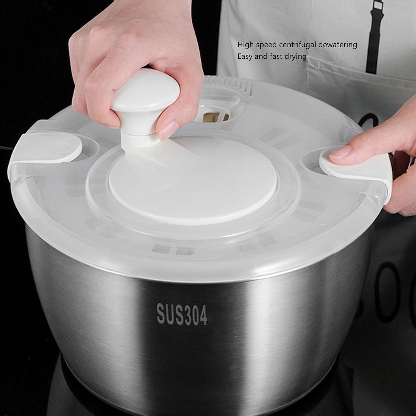 Stainless Steel Salad Spinner - Large Capacity Vegetable and Fruit Washer, Lettuce Dryer, Drip Basket, Multifunctional Kitchen Tool