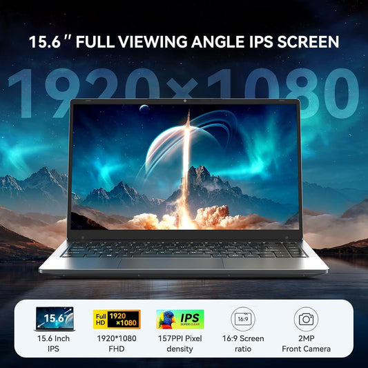 15.6" FHD Quad-Core N95 (Up to 3.4Ghz) Laptop by ALLDOCUBE, 16GB RAM+512GB SSD, Windows 11 Home Portable Notebook, 3.8v/12000mAh, Type-C, HDMI, SD Card, BT5.0, USB3.0, 1920×1080 Display - PuriLite