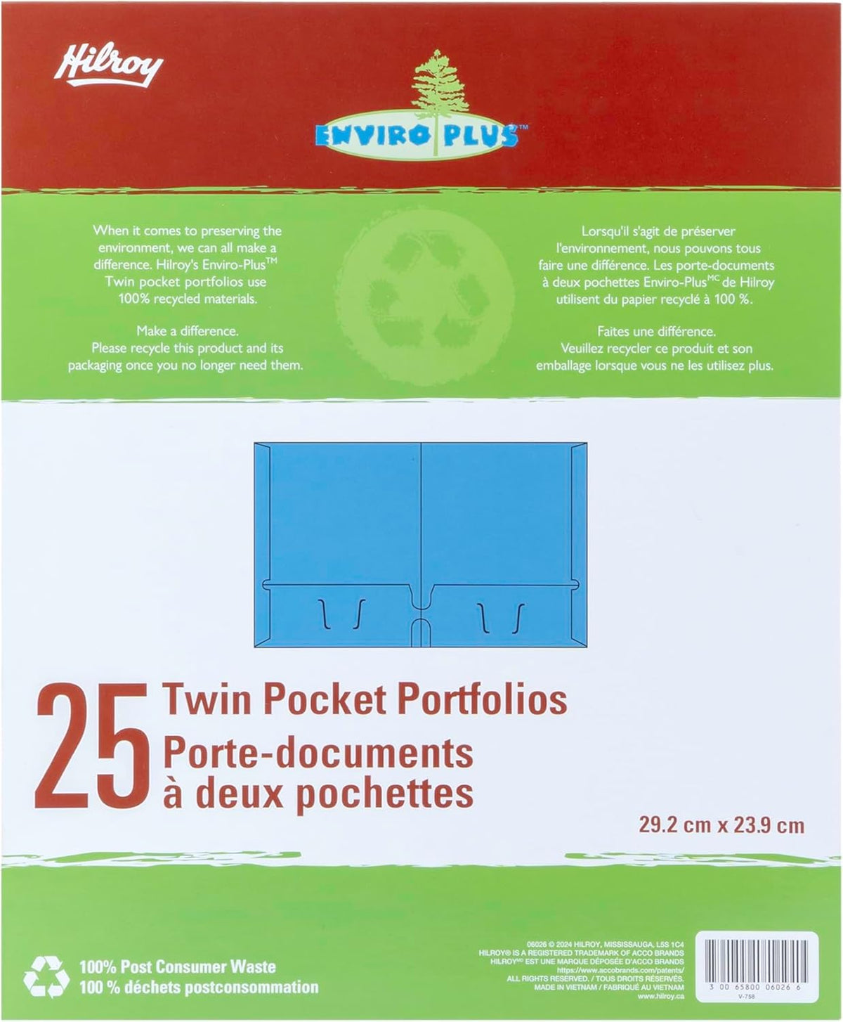 Hilroy Twin Pocket Portfolios, 9.5" x 11.75", 4-Pack, Assorted Colours (06042) - PuriLite