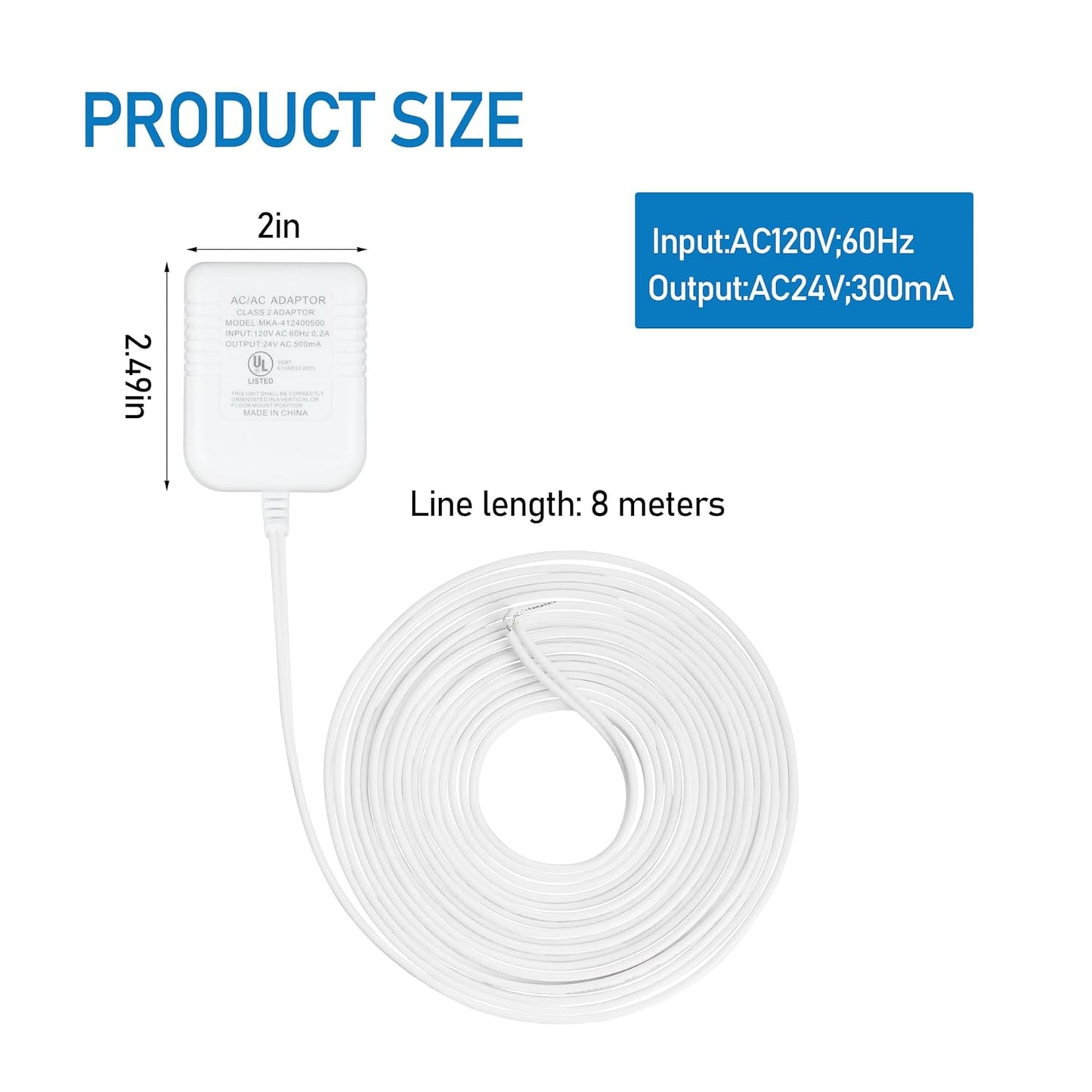 AC 24 Volt Transformer for Ecobee,Sensi and Honeywell,C Wire Adapter,Compatible with All Versions of Ring Doorbell,Thermostat White 1 Pcs