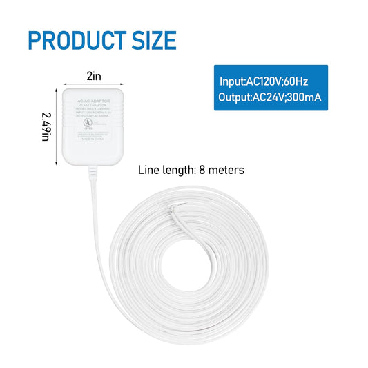 AC 24 Volt Transformer for Ecobee,Sensi and Honeywell,C Wire Adapter,Compatible with All Versions of Ring Doorbell,Thermostat White 1 Pcs - PuriLite