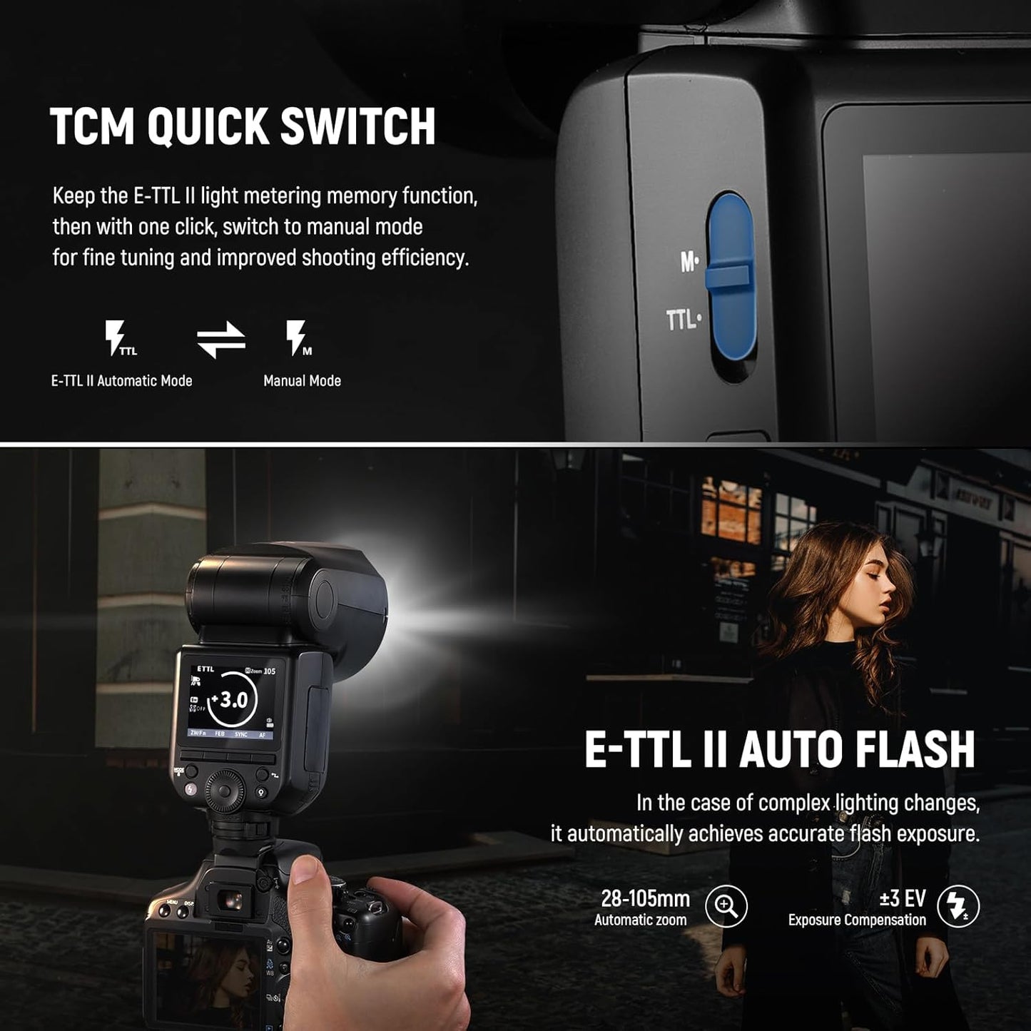 NEEWER Z2PRO-C 2.4G TTL Round Head Flash Speedlite Compatible with Canon, Wireless Compatible with Godox, Upgraded UI, 76Ws 1/8000s HSS, TTL/M TCM Switch, 7.2V/3000mAh Battery, 600 Full Power Flash