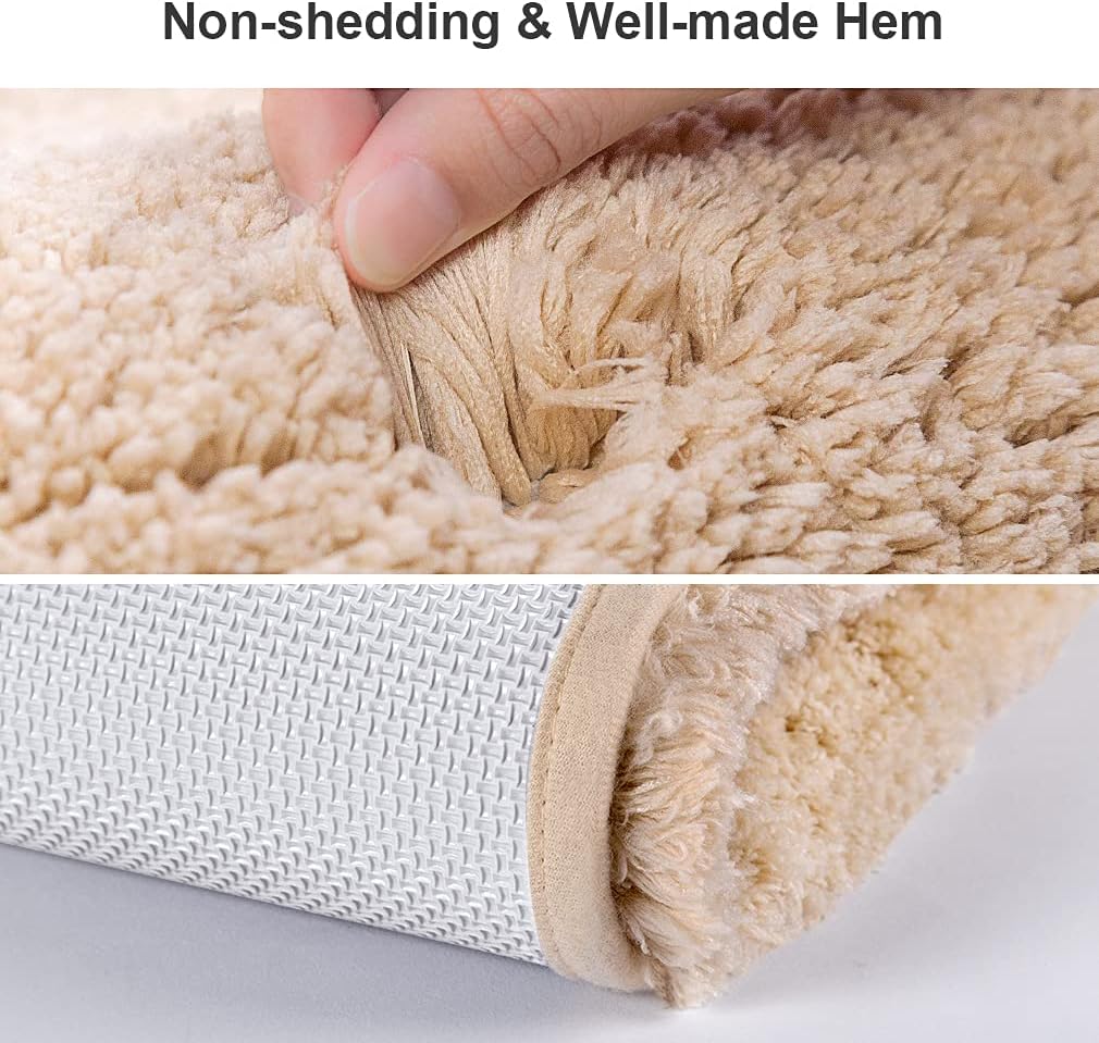 Bathroom Rugs Set 2 Pieces - Bath Rugs Ultra Soft Absorbent Non-Slip Fluffy Thick Microfiber Cozy Bath Mats Set for Tub Shower Bathroom Floors Accessories, 20"x32" & 16"x24" Set of 2 (Beige)