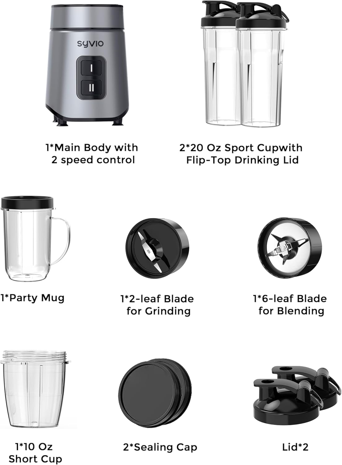 Smoothie Blender Syvio 600W,Juice and Shakes,Personal Blender with 2 Speed Control, Mini Blender with 2 BPA-Free 20 Oz Portable Blender Cups,Nutritious Recipe,Personal Blenders for Smoothies Shake