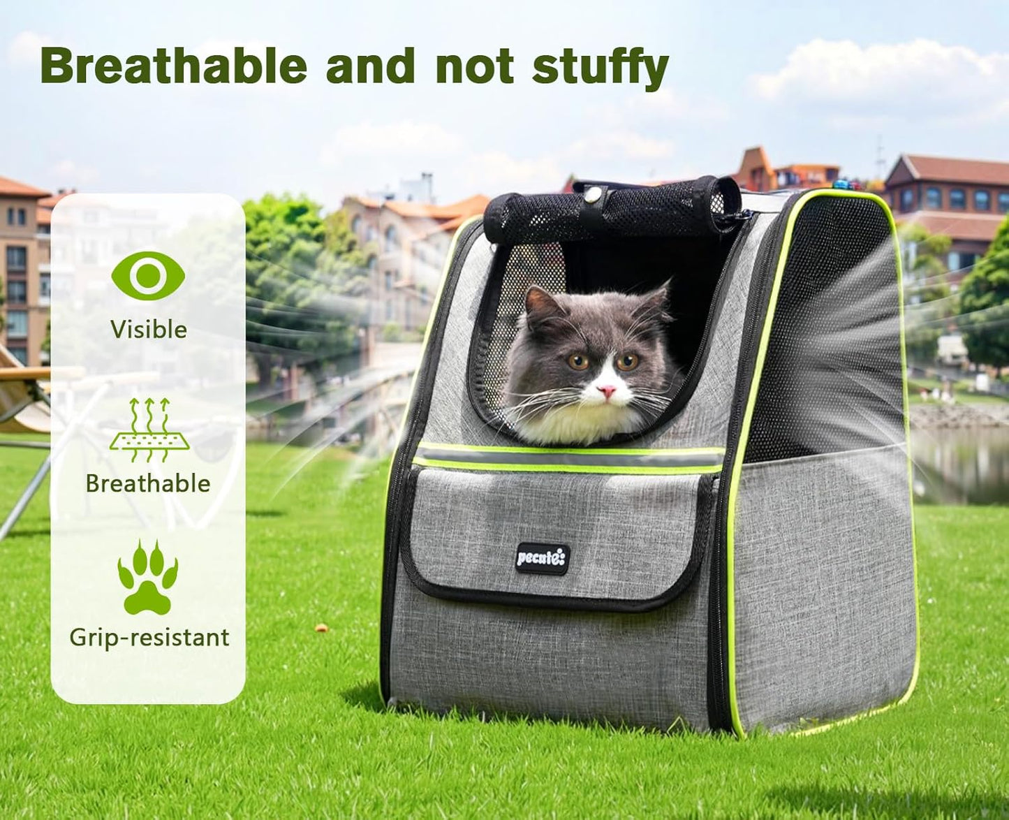 Pecute Expandable Cat Backpack Carrier, Small Dog Backpack Carrier, Pet Backpack Carriers for Cats Dogs Puppy Kitten, Cat Carriers Bag Carrying for Travel Hiking Bike Riding Walking Outdoor,Grey