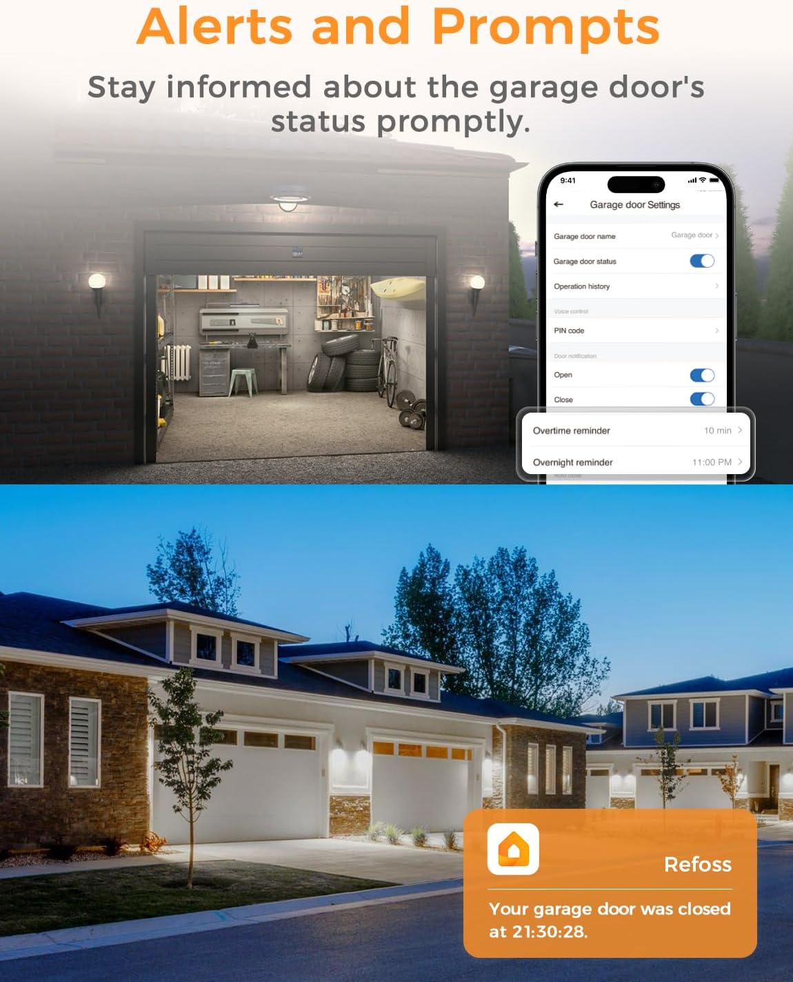 Refoss Smart Wi-Fi Garage Door Opener, APP Control, Compatible with Alexa, Google Assistant, ๐ก๐ผ ๐๐๐ฏ Needed