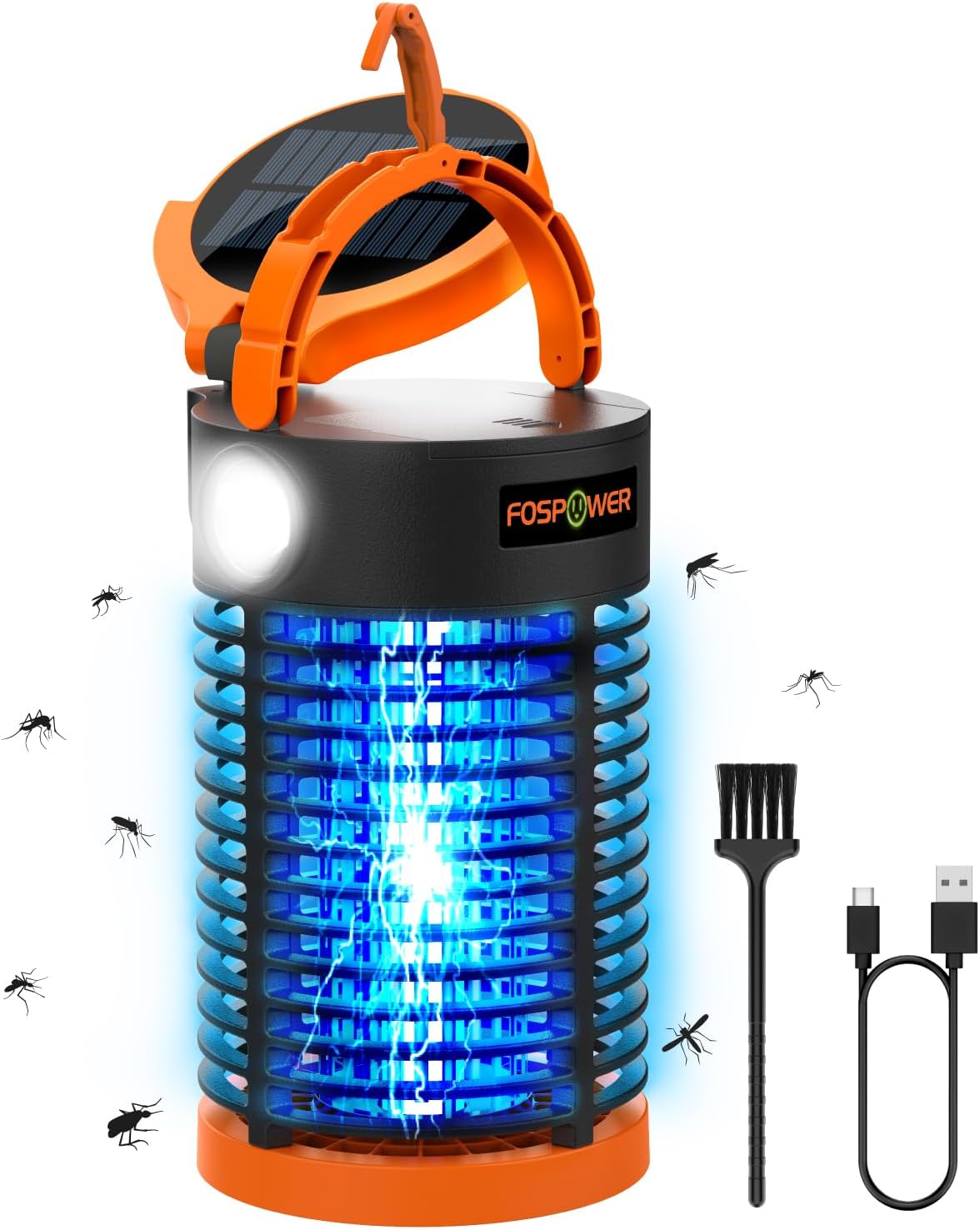FosPower Bug Zapper 5-in 1 Outdoor/Indoor Mosquito Zapper, Solar Power Bank 29600mWh, Flashlight, Tent Light, Emergency SOS Signal for Camping Essentials, Backyard, Home, Patio