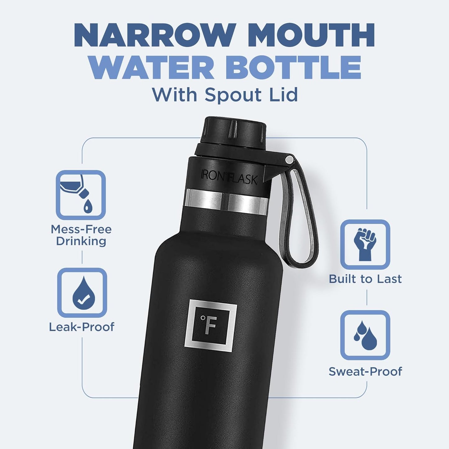 Camping & Hiking Hydration Canteens - 24oz 3 Lids (Narrow Straw/Spout Lid) Leak Proof Vacuum Insulated Stainless Steel - Hot & Cold Double Walled Sports Water Bottle