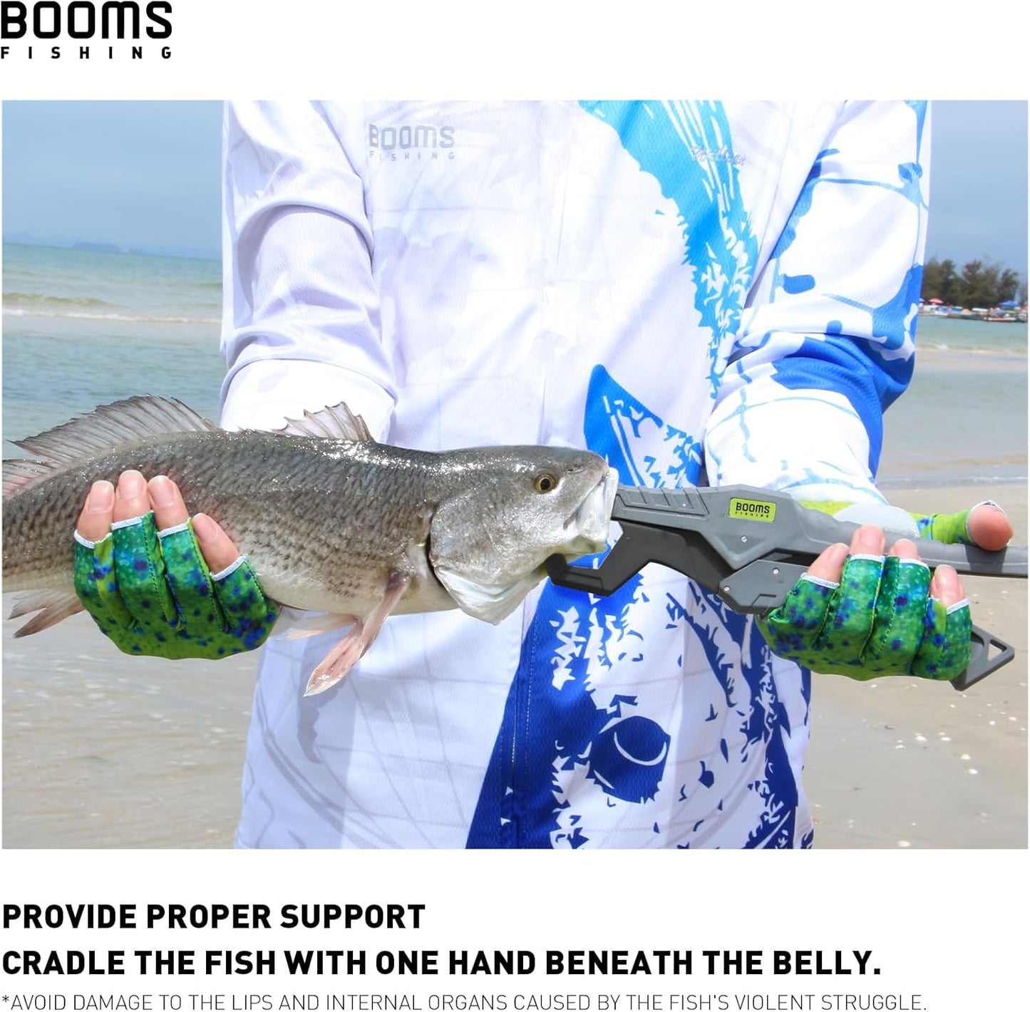 Booms Fishing G05 Fish Lip Gripper Saltwater, 9.4" Plastic Catfish Grippers Pliers, Fish Grabber Tool with Lanyard, Fish Grips for Kayak Fishing Accessories, Great Fish Holder for Caught Fish