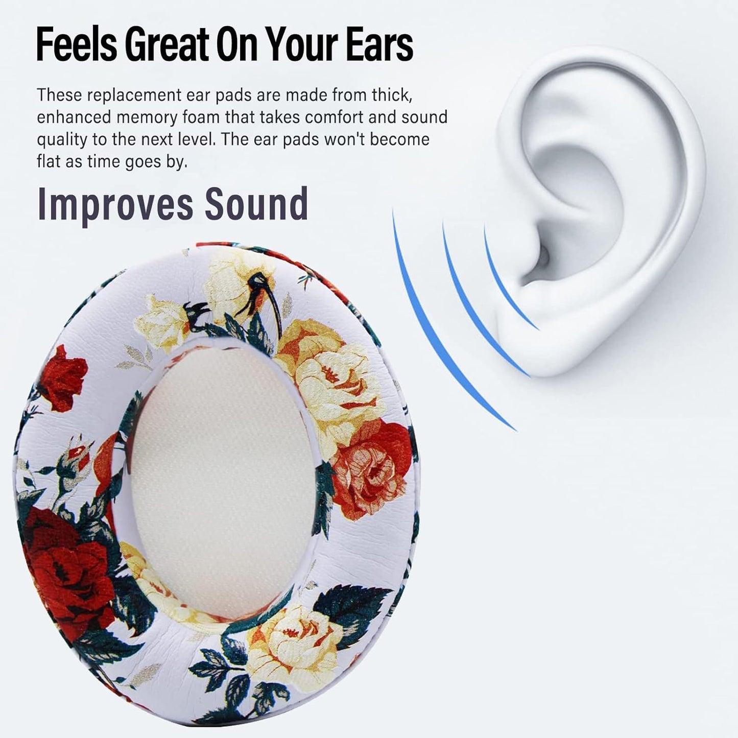Studio 3 Ear Pads Cushions Replacement Earpads for Beats Studio 2 & Studio 3 Wired & Wireless Headphones,Ear Cushions Memory Foam Earpads with Soft Protein Leather Replacement Parts -White Floral