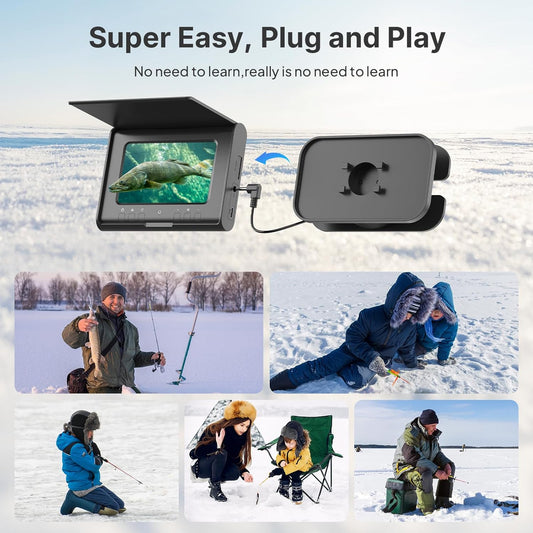 Eyoyo Underwater Fishing Camera,720P HD 4.3'' Portable Fish Finder with 3-Grade IR Lighting, Plug and Play Ice Fishing Fish Finder for Boat Lake Kayak Ice - PuriLite