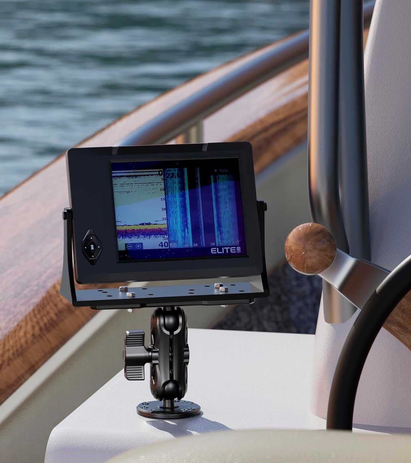 VAZESWIN Aluminum Alloy Fish Finder Mount with B Size 1" Ball Rectangle Plate & Round Base, 3.5" Medium Arm Marine Electronic Mount Compatible with Garmin, Lowrance, Humminbird, Raymarine and More