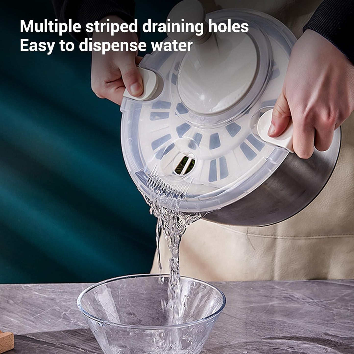 FLEXMAN Stainless Steel Salad Spinner, 5L/5.3Qt Multifunctional Lettuce Spinner Vegetable Dryer with Lid, Drain Bowl Colander for Home Kitchen, Dishwasher Safe