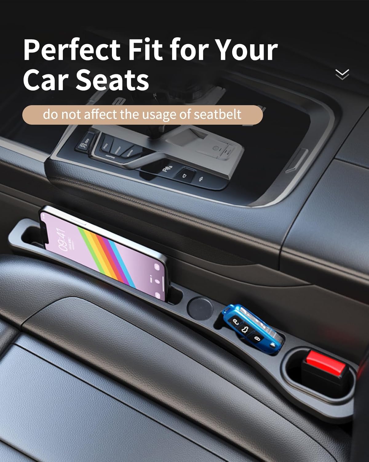 MBERFITU 2 Pack Car Seat Gap Filler Organizer, PU Leather Seat Crevice Blocker Fill The Gap Between Seat and Center Console Stop Things from Dropping (Updated Version) - PuriLite