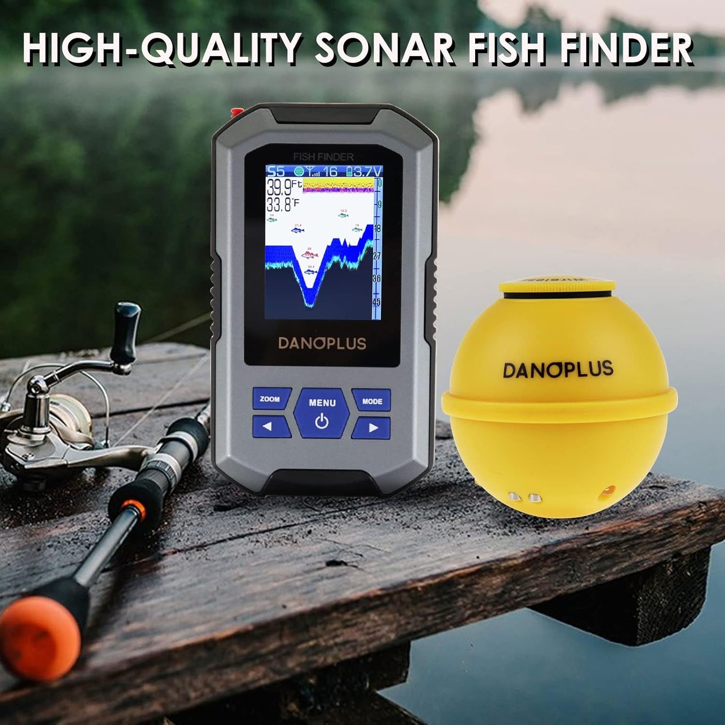 Wireless Fish Finder Portable Fishfinder Sonar Sensor 147feet Depth Detection Rechargeable Depth Finders Kayak Fishing Accessories for Sea Fishing, Ice Fishing, Boat Fishing