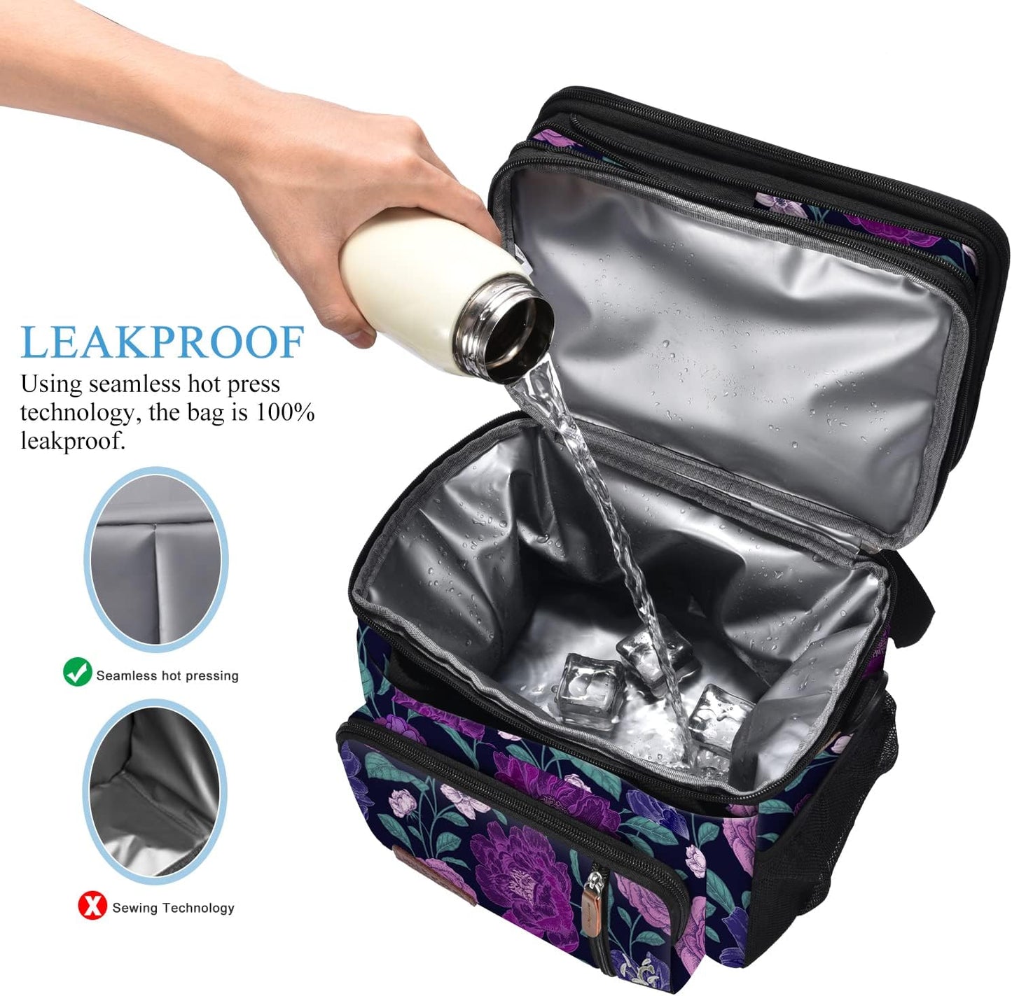 Lunch Bag for Women Men Double Deck Lunch Box - Leakproof Insulated Soft Large Lunch Cooler Bag, MIYCOO (Black,15L)