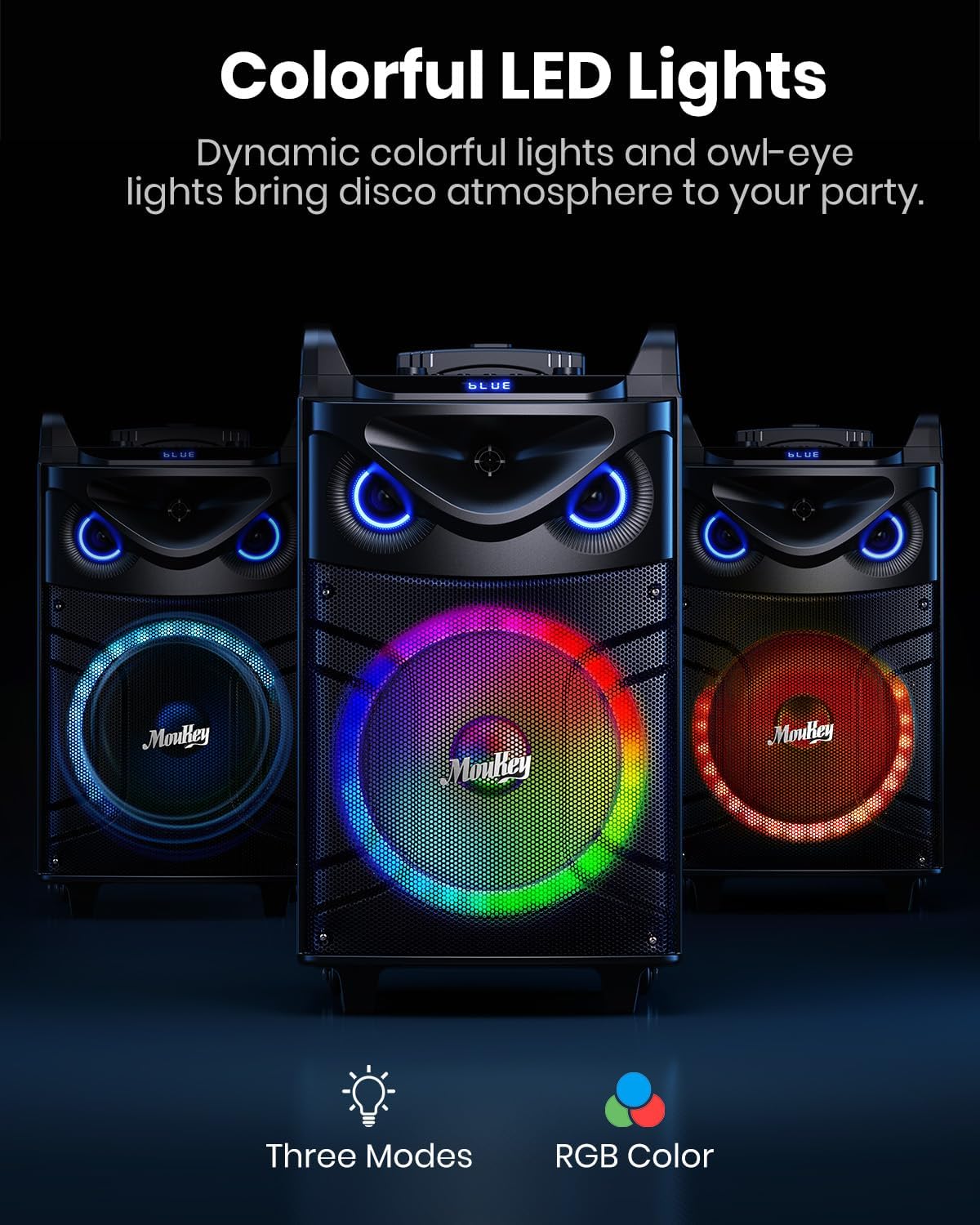 Moukey Karaoke Machine, 10" Woofer Portable PA System, Bluetooth Speaker with 2 Wireless Microphones, Lyrics Display Tablet Holder, Party Lights & Echo/Treble/Bass Adjustment Support REC/AUX/USB/TF