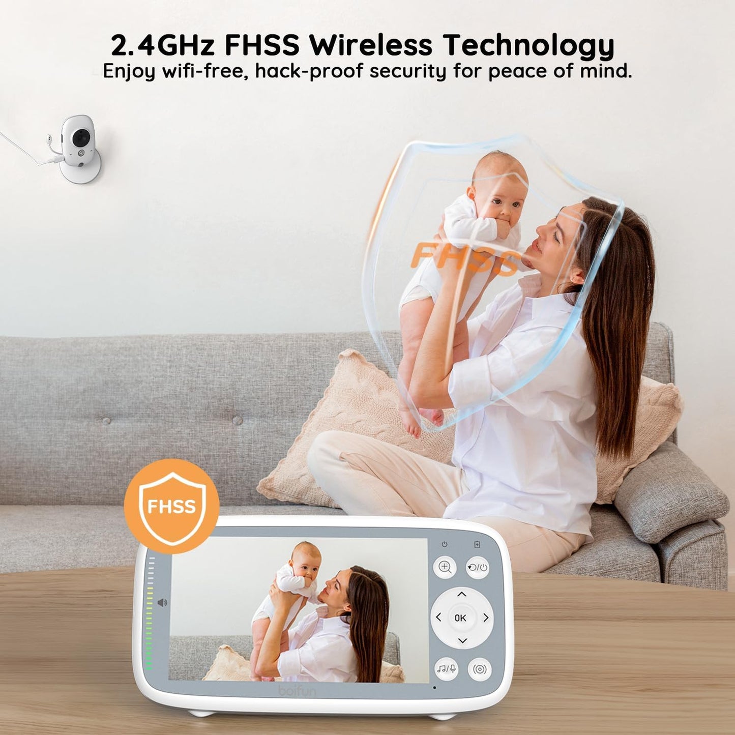 BOIFUN Baby Monitor No Wi-Fi, 4'' 3X Zoom Display, Video Baby Monitor Camera, IPS 720p Wireless (Moniteur Bébé), Easy to Use and Set Up, VOX Sound Detection, Invisible Infrared Night Vision