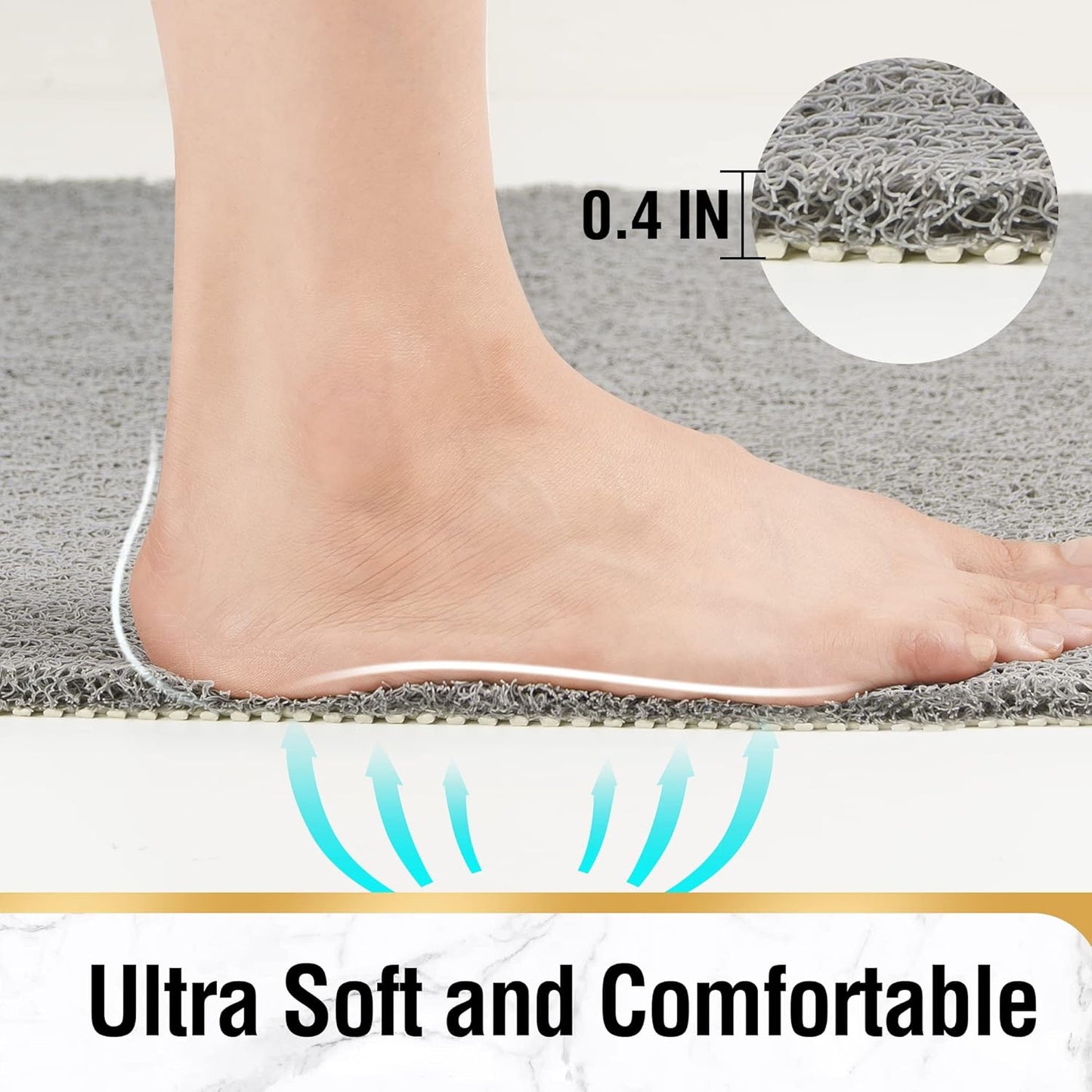 HITSLAM Shower Mat Non Slip, 24 x 16 Inch Bathtub Mat Non Slip with Drain, Soft PVC Loofah Bath Mat for Tub, Quick Drying Bathroom Shower Mat, Grey