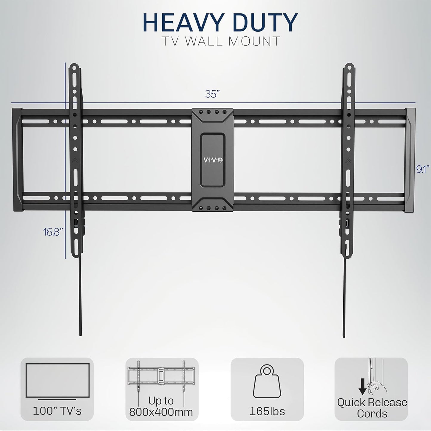 VIVO Extra Large Heavy Duty 43 to 100 inch LCD LED Curved and Flat Panel Screen, TV Wall Mount Bracket with Max 800x400mmmm VESA, Black, MOUNT-VW100F