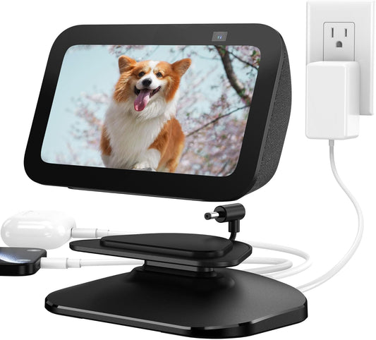 PlusAcc Stand for Show 5 3rd Gen - Adjustable Tilt Magnetic Stand Mount with USB-C and USB-A Charging Port | Compatible with Cellphones and Earbuds | Anti-Slip Base | Black