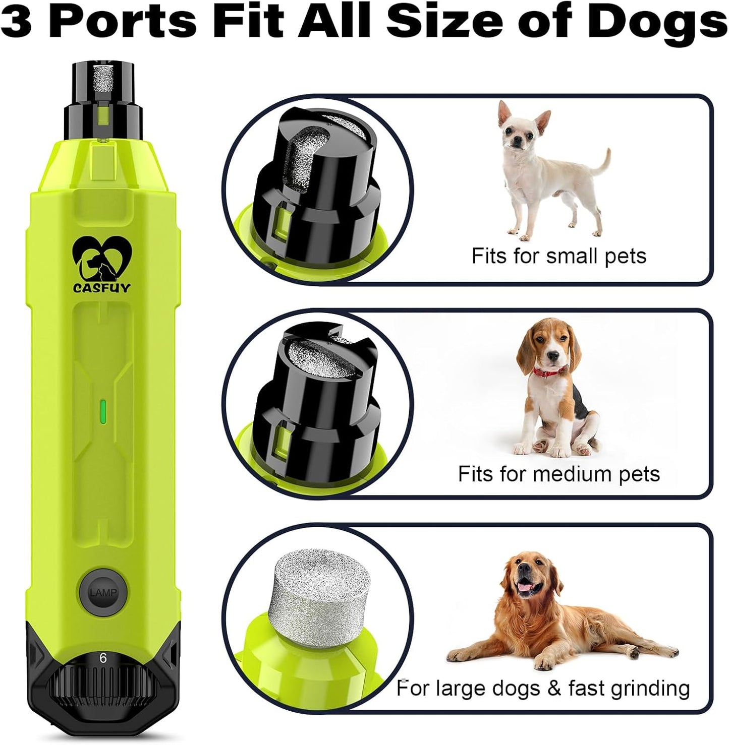 Casfuy 6-Speed Dog Nail Grinder Newest - Super Quiet Pet Nail Grinder Rechargeable Electric Dog Nail Trimmer Professional Paws Grooming & Smoothing Tool for Large Medium Small Dogs (Bright Blue)