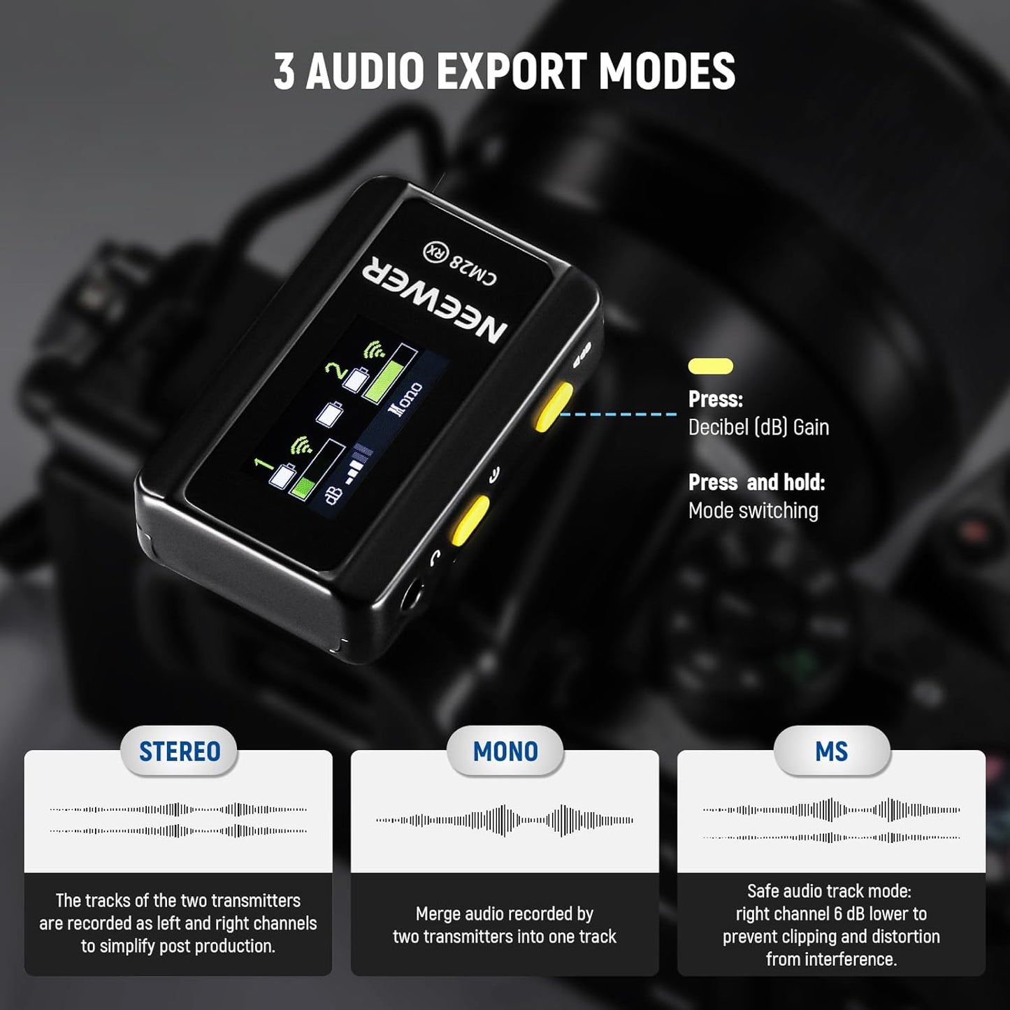 NEEWER CM28 Wireless Lavalier Microphone System with Charging Case, 1 Click Noise Canceling, 4GB Storage for 9Hrs of 48KHz 16 Bit Uncompressed Audio Lapel Mic Compatible with iPhone/Android/PC/Camera