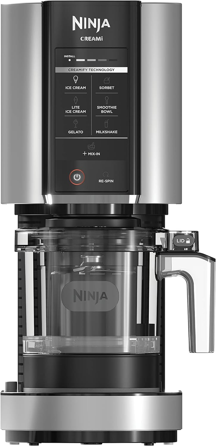 Ninja NC301 CREAMi Ice Cream Maker, for Gelato, Mix-ins, Milkshakes, Sorbet, Smoothie Bowls & More, 7 One-Touch Programs, with (2) Pint Containers & Lids, Compact Size, Perfect for Kids, Silver