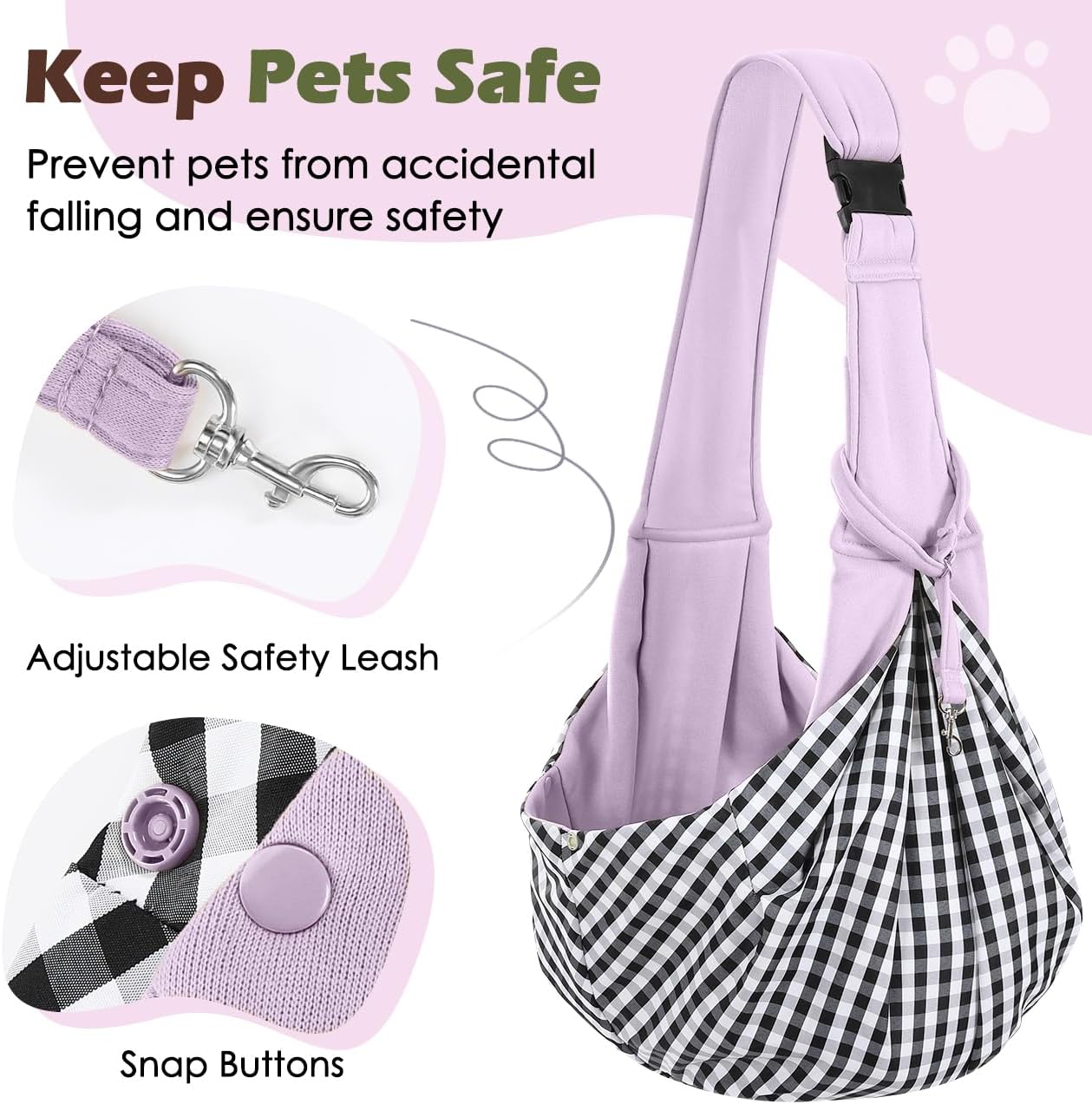 Pawaboo Small Dog Sling Carrier, Reversible Hands Free Dog Sling Carrier for Small Dogs and Cats, Puppy Sling Carrier with Adjustable Strap Buckle & Safety Harness, Puppy Essentials, Grey