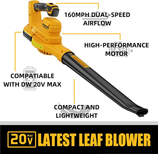 Nelhalt 20V Cordless Leaf Blower, Max 160 MPH Compatible with DeWALT 20V Max Battery, Compact and Lightweight Design, Electric Blower for Lawn Care, Yard, Tool Only