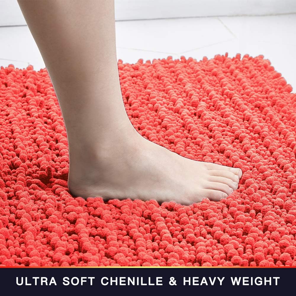 Walensee Bathroom Rug Non Slip Bath Mat (24x17 Inch Blush) Water Absorbent Super Soft Shaggy Chenille Machine Washable Dry Extra Thick Perfect Absorbant Best Small Plush Carpet for Shower Floor
