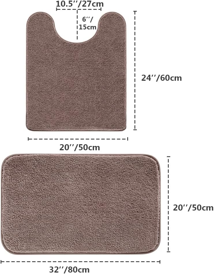 Bathroom Rugs Set 2 Pieces - Bath Rugs Ultra Soft Absorbent Non-Slip Fluffy Thick Microfiber Cozy Bath Mats Set for Tub Shower Bathroom Floors Accessories, 20"x32" & 16"x24" Set of 2 (Beige)