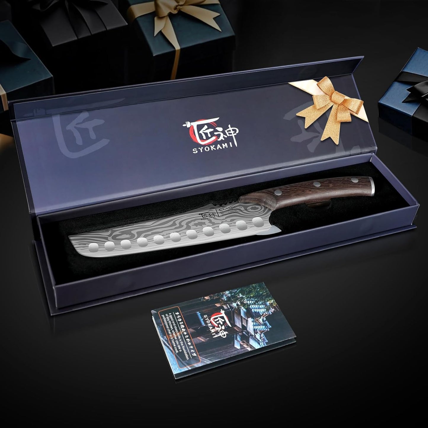 SYOKAMI Meat Cleaver Chef Knife, 7.7 Inch Multifunction Butcher Knife with Herb Stripper and Sheath, Chinese Cleaver Heavy Duty Bone Chopper, Meat Cutting, Damascus Pattern Full Tang Wood Handle