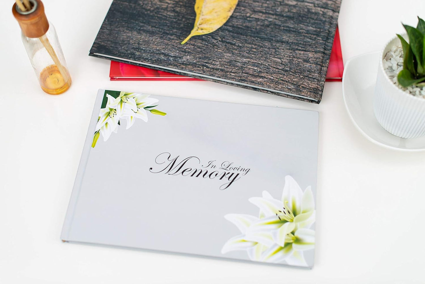 Customoffi Funeral Guest Book – Best for Memorial Service, Registry Book, Condolence and Bereavement Book – Classic and Elegant with 15 Sheets for Names and Memories