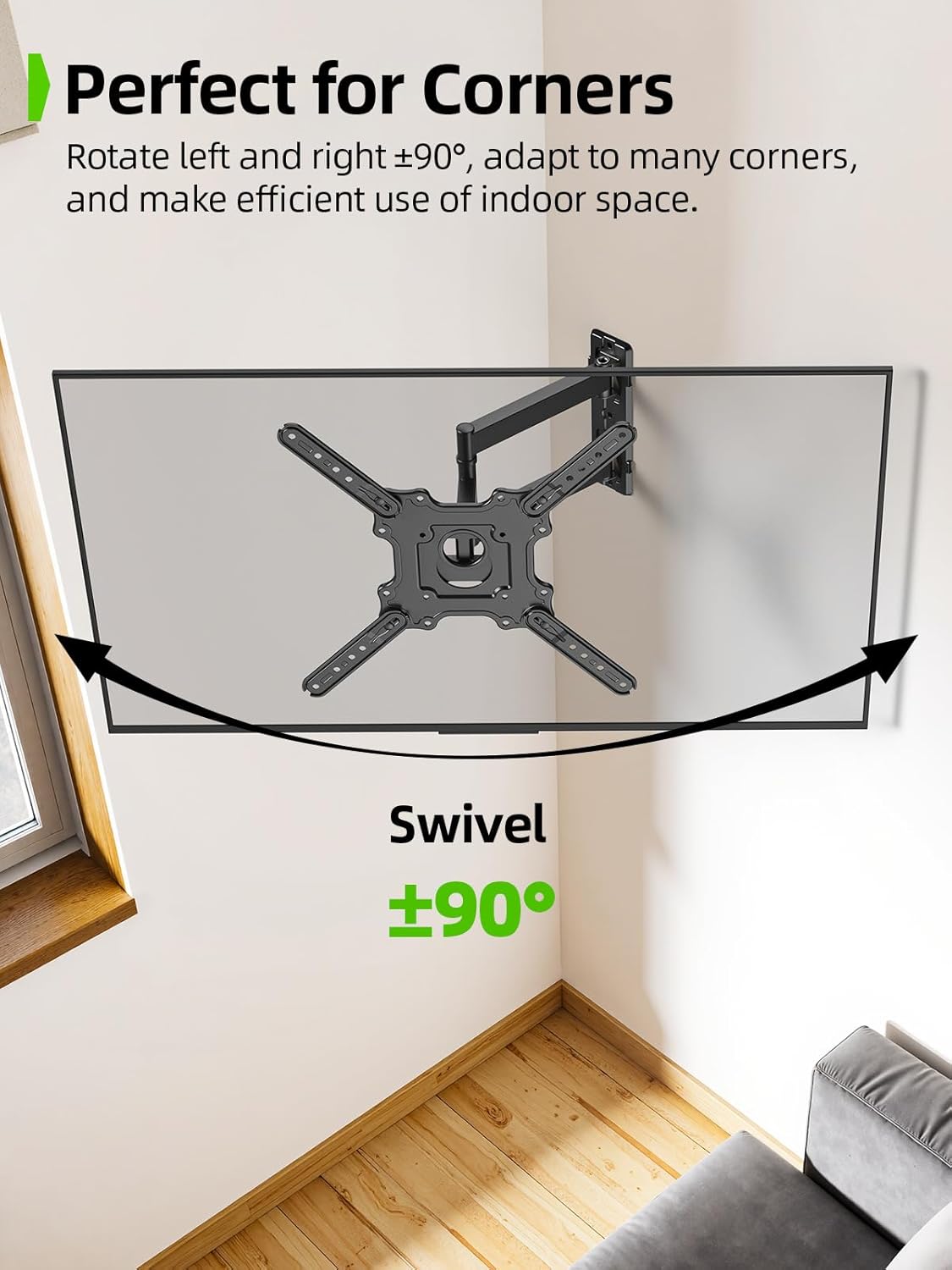 USX MOUNT Full Motion TV Wall Mount for 26-60 Inch TVs up to 77Lbs, Wall Mount TV Bracket, Single Stud Articulating TV Mount, Smooth Swivel Extension, Max VESA 400x400 mm, XMM915