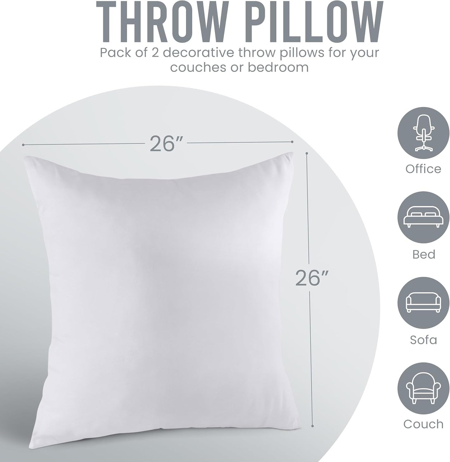 Utopia Bedding Throw Pillows Insert (Pack of 2, White) - 20 x 20 Inches Bed and Couch Pillows - Indoor Decorative Pillow