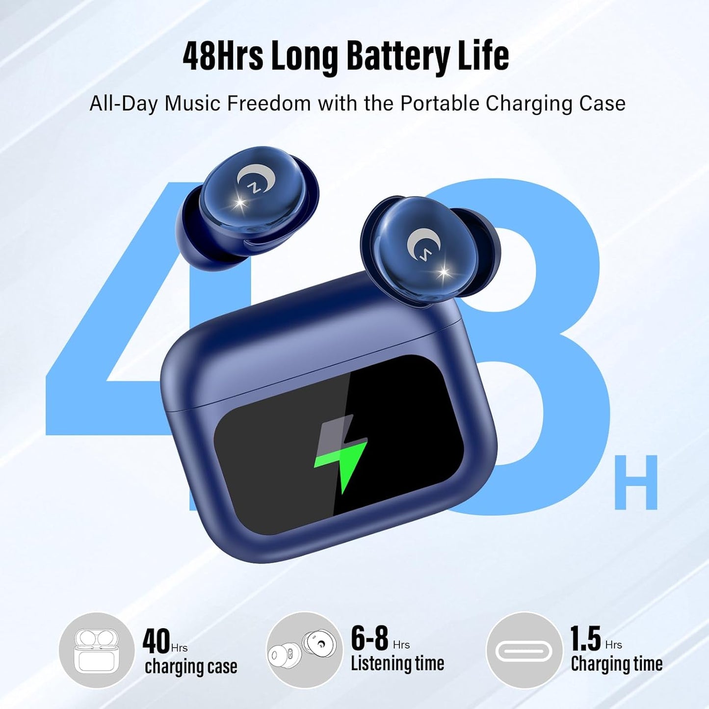VEKJ Sleep Earbuds, Bluetooth 5.4 Mini Wireless Ear Euds with Multifunctional Touch Screen, 48H Bass Stereo Headphones with Sleep Mode/5 EQ Modes/ENC Noise Cancelling, IPX7 Earphones for iOS Android