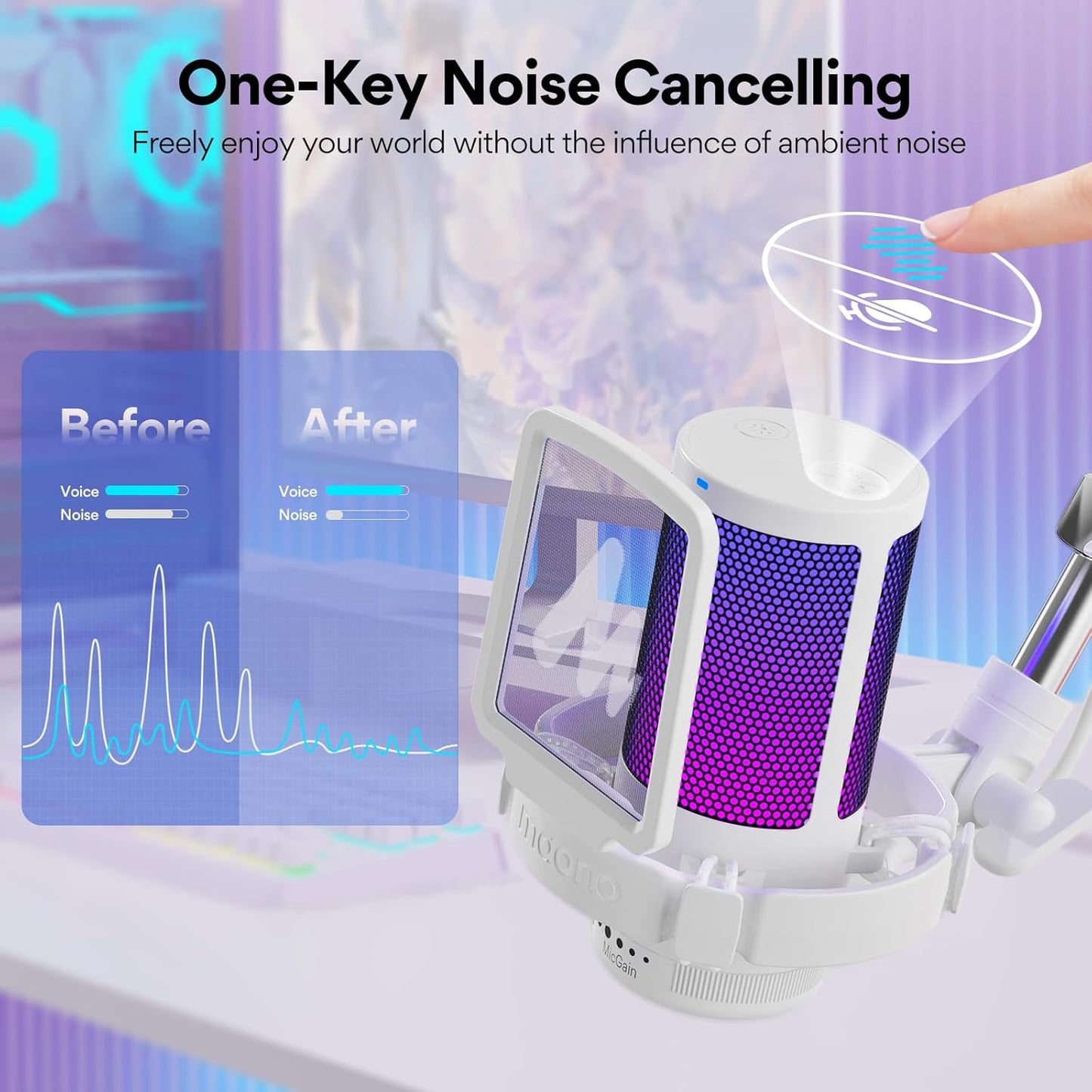 MAONO Gaming USB Microphone, Noise Cancellation Condenser mic with Mute, Gain, Monitoring, Boom Arm for Streaming, Podcast, Vocal, Twitch, YouTube, Discord, PC, Computer, PS4, PS5, Mac, DGM20S