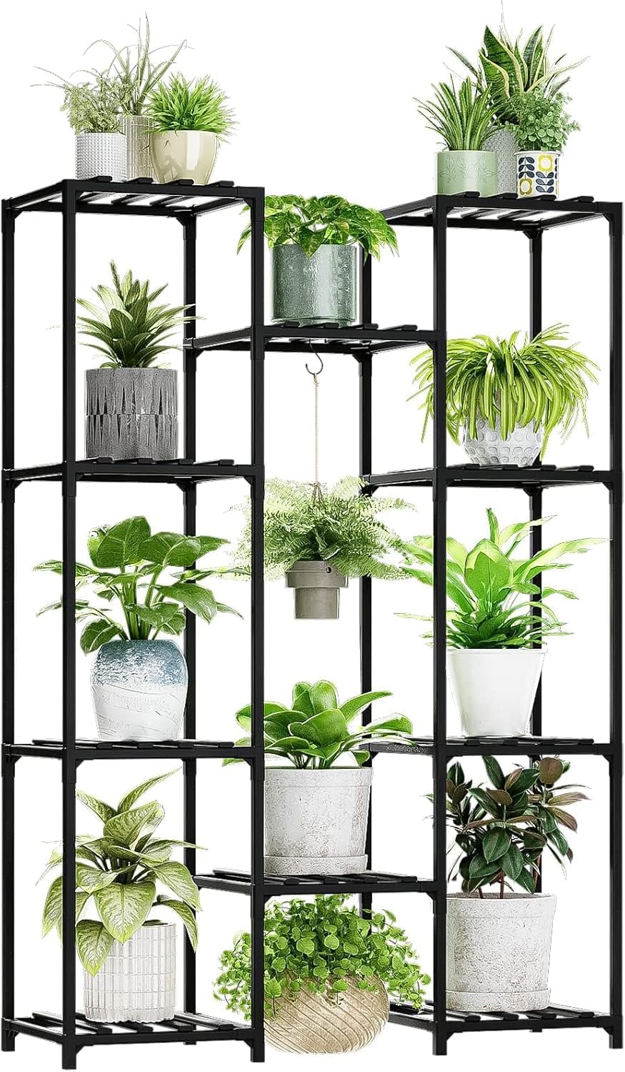 Bamworld Plant Stand Indoor Outdoor Hanging Plant Shelf for Multiple Plants Pots Wood Flower Stand Tall Large Flower Holder for Living Room, Patio, Balcony, Garden Decor, Brown
