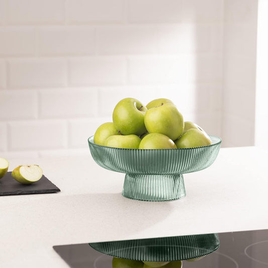 Green Tinted Glass Fruit Bowl, 10.2 Inch Decorative Fluted Glass Bowl for Fruit, Snacks, and Candy, Modern Table Centerpiece Dish - PuriLite