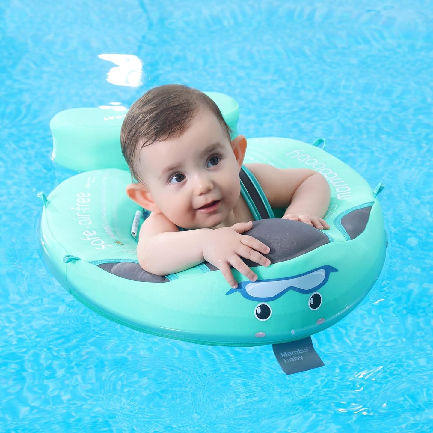 Mambobaby Baby Swim Float with Canopy, Non-Inflatable Solid Baby Float, Upgrade Soft Skin-Friendly Material Infant Swim Float