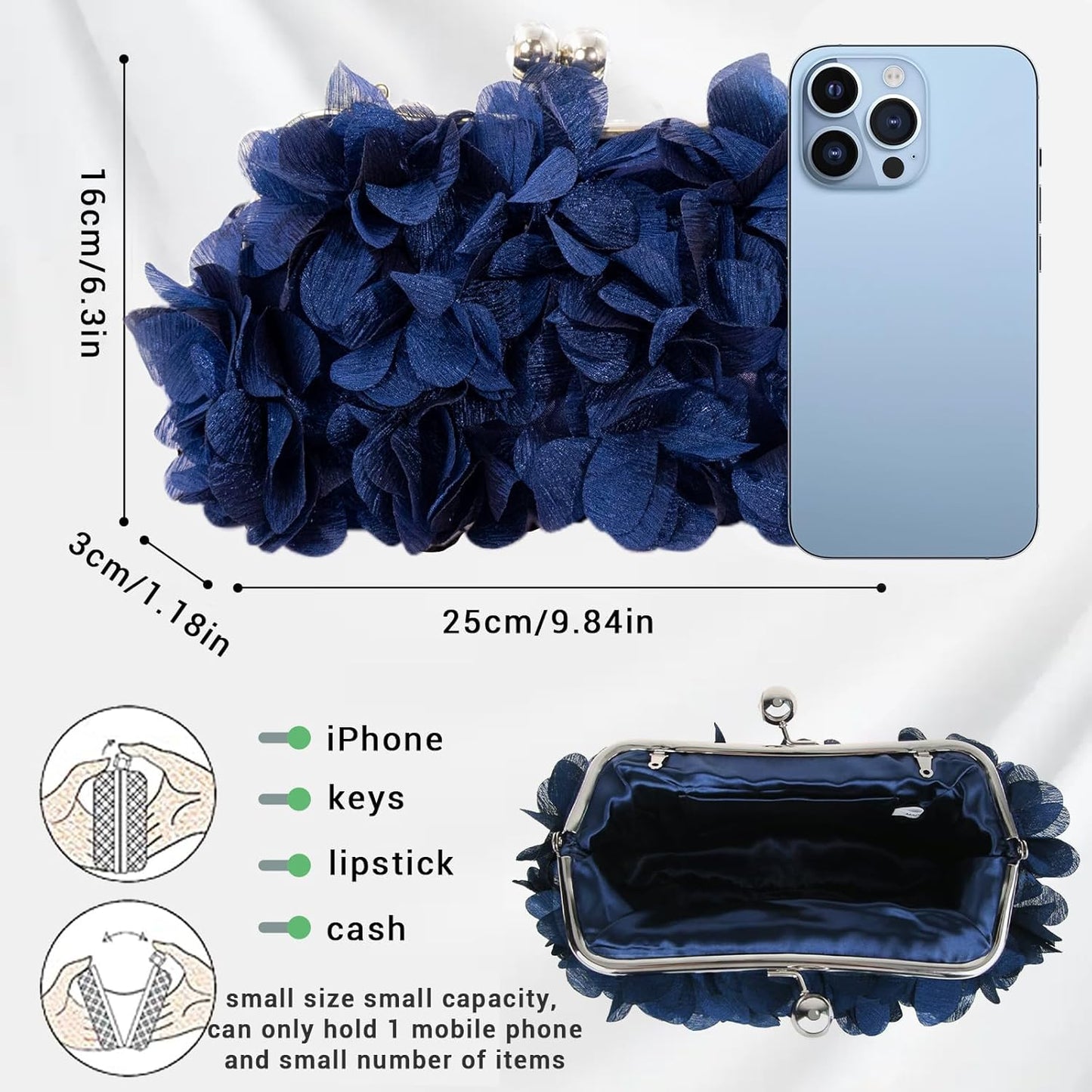 JAMBHALA Clutch Evening Handbags Floral Appliques Small Clutch Purses for Women