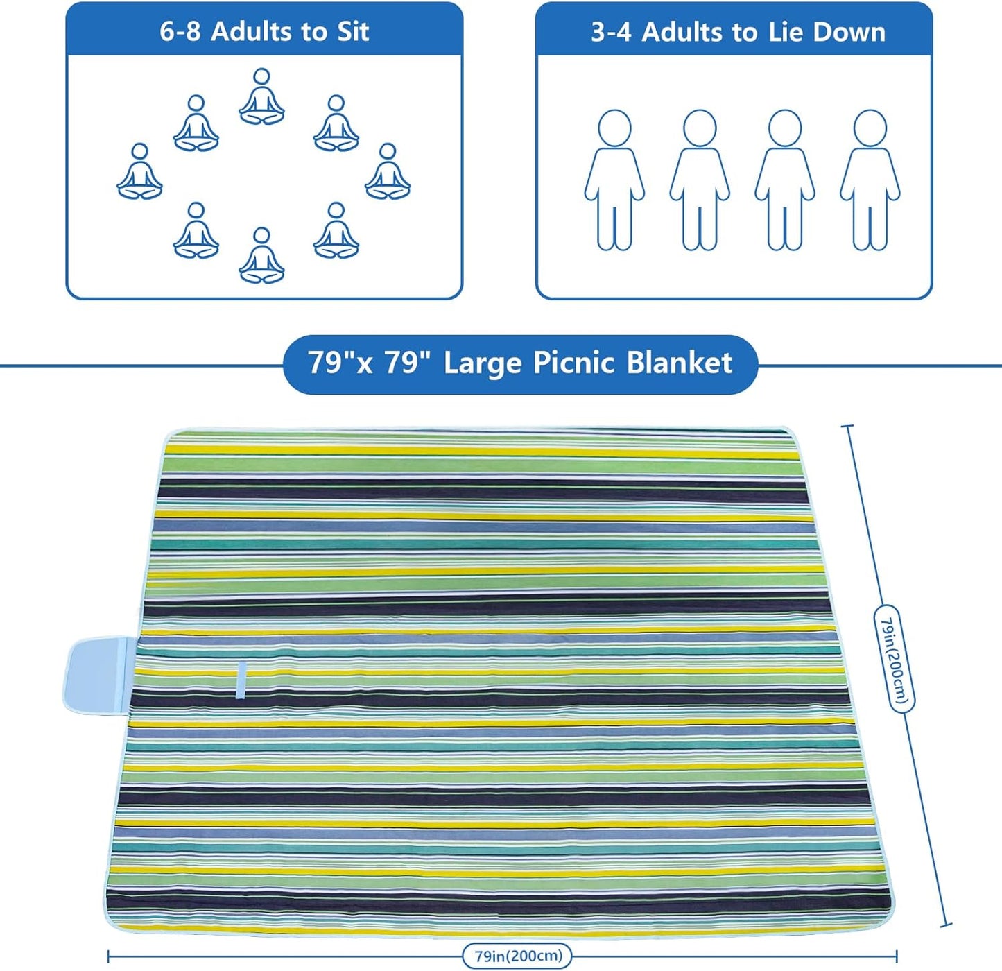 Habaylin Picnic Blanket Large, 79"X79" Waterproof Extra Large Beach Blanket, Foldable Picnic Blanket for Hiking, Party, Camping on Grass Sandproof Handy Picnic Mat